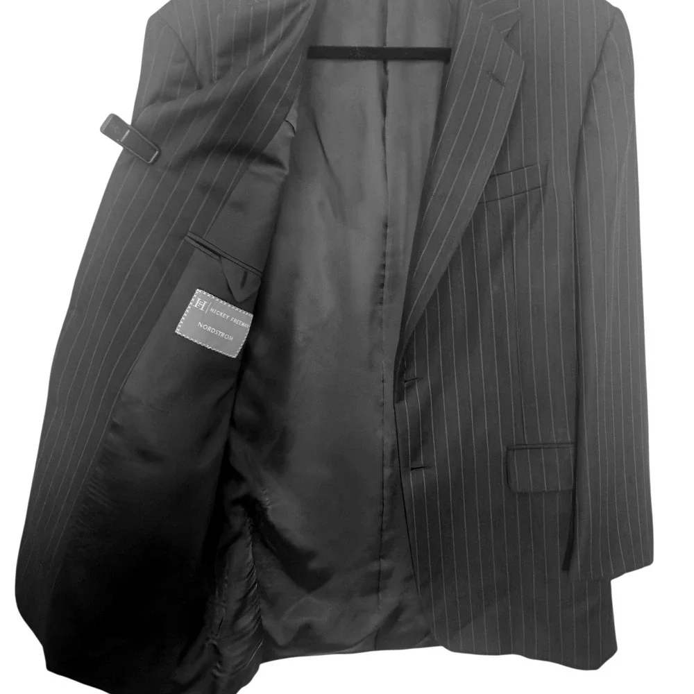 Hickey Freeman Nordstrom Custom 40R Charcoal Pin Worsted Wool Madison Blazer